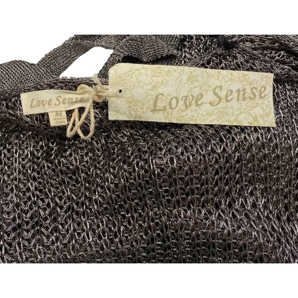 LOVE SENSE Women Metallic Knit‎ Sweater Sz M Silver Gunmetal Renaissance Goth